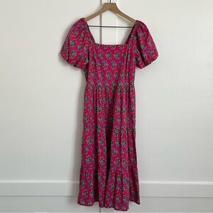 J. Crew Pink Floral Puff Sleeve Midi Dress